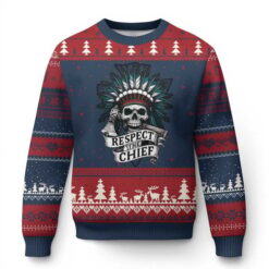Skull Headdress Respect The Chief Ugly Christmas Sweater Native American Jumper Tribal Gifts – VertexNest LLC