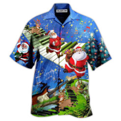 Christmas Jumping On Musical Instrument In Blue Hawaiian Shirt