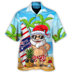 Christmas In July Santa Let's Surf Summer Vibe Hawaiian Shirt
