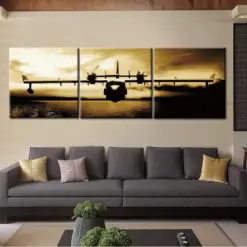 Triptych Print Canvas Painting, Aircraft and Automotive Wall Art, Picture for Bar, Cafe, Abstract Giclee Poster, Home Decor