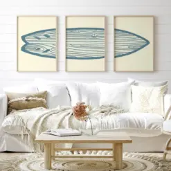 Retro Boho Surfboard Beach Art Sea and Surf Triptych Nursery Poster Canvas Paintings Wall Pictures Home Interior Decor
