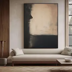 Wabi-Sabi Wall Art Black Beige Abstract Painting Medieval Black Beige Handmade Canvas Oil Painting Black Minimalist Wall Decor