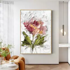 Large Rose Flower Knife Oil Painting Panel Set, Handmade Texture Acrylic Paintings Art, Unframed Luxury Artwork, Room Wall Decor