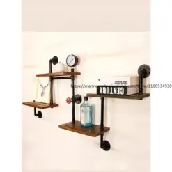 Water Pipe Shelving Solid Wood One-Line Shelf Retro Decoration Industrial Style Wall Hanging Iron Art On The Wall